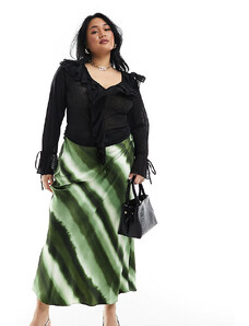 Falda larga verde a rayas degradadas de satén exclusiva de 4th & Reckless Plus