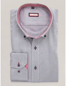 Willsoor Camisa slim fit para hombre en color gris con detalles rosa en contraste 16725