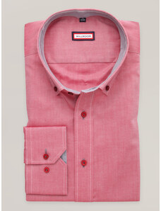 Willsoor Camisa slim fit para hombre en color rosa con detalles grises en contraste 16726