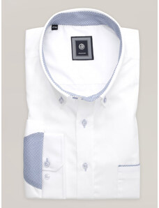 Willsoor Camisa clásica para hombre en color blanco con decoración azul en contraste 16722