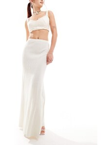 Falda larga color crema de corte sirena de punto de canalé de 4th & Reckless-Blanco