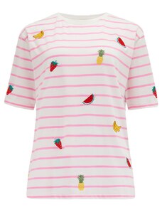 Sugarhill Brighton Camiseta Sugarhill Kinsley Relaxed Off-White Pink Fruit Embroidery