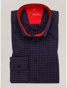 Willsoor Camisa slim fit para hombre en color morado de cuadros escoceses con contraste rojo 16731