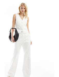 Pantalones blancos de corte sartorial y pernera ancha de mezcla de tejido efecto lino exclusivos de 4th & Reckless Tall (parte de un conjunto)