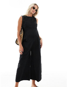 ASOS Maternity Mono largo negro sin mangas de pernera ancha con diseño minimalista de sarga de ASOS DESIGN Maternity