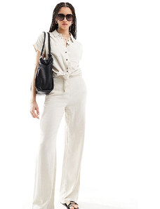 Pantalones color crema de pernera ancha de lino de PIECES Tall (parte de un conjunto)-Blanco