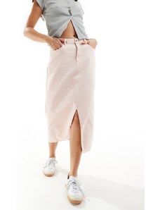 Falda midi rosa pálido con abertura delantera de sarga de ONLY