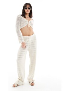 Pantalones color crema de pernera ancha de croché de ONLY (parte de un conjunto)-Blanco