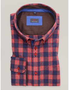 Willsoor Camisa de corte clásico para hombre con cuadros rojos y azules 16753