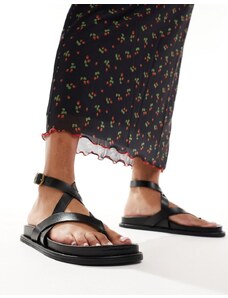 Sandalias negras con diseño de correas de cuero de Mango-Negro