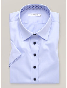 Willsoor Camisa de manga corta para mujer en color azul claro con botones oscuros 16771