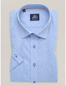 Willsoor Camisa clásica manga corta para hombre en color azul claro con lino 16790