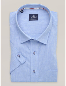 Willsoor Camisa clásica manga corta para hombre en color azul claro con lino 16791