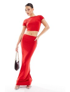 Falda larga roja ceñida de corte recto de Kaiia (parte de un conjunto)-Rojo
