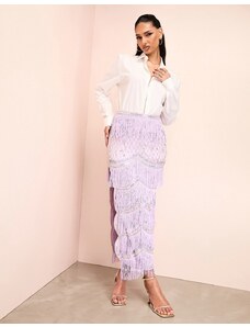 Falda midi morada con diseño adornado con flecos de ASOS LUXE-Morado