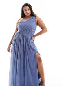 Vestido de dama de honor largo azul asimétrico de tul de Anaya Plus