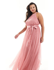 Vestido de dama de honor rosa polvoriento con cuello halter de Anaya Plus