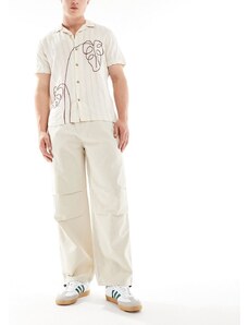 Pantalones color piedra holgados con cordones ajustables de mezcla de lino de ONLY & SONS-Beis neutro