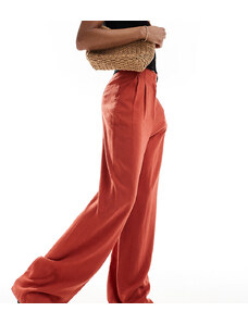 ASOS Tall Pantalones color teja de talle alto y detalle de costuras de mezcla de lino de ASOS DESIGN Tall-Rojo