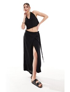 Falda larga negra cruzada de mezcla de lino de JJXX (parte de un conjunto)-Negro