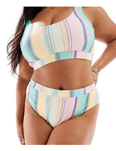Pieces Plus Braguitas de bikini a rayas multicolores de talle alto de PIECES Curve (parte de un conjunto)