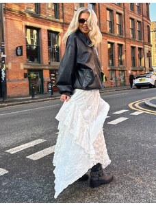 Falda larga blanca estilo boho con diseño a capas texturizadas de Labelrail x Daisy Birchall-Blanco