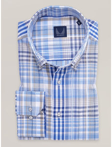 Willsoor Camisa clásica para hombre con estampado de cuadros azules 16824