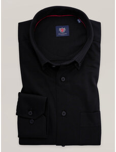 Willsoor Camisa clasica para hombre en color negro liso con botones y cuello 16816