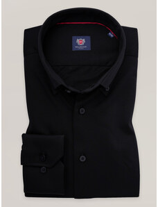 Willsoor Camisa slim fit para hombre en color negro liso con cuello abotonado 16815