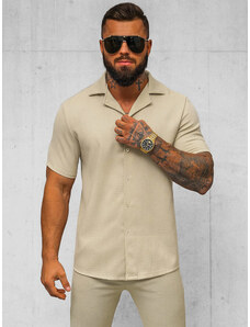 Camisa de hombre con manga corta beige OZONEE O/Y971T