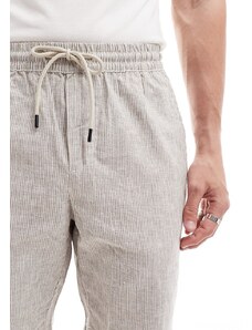 Pantalones cortos beis a rayas sin cierres de mezcla de lino de ONLY & SONS (parte de un conjunto)-Beis neutro