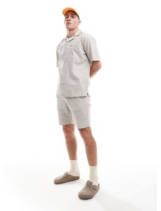 Camisa a rayas beis con cuello de solapas de mezcla de lino de ONLY & SONS (parte de un conjunto)-Beis neutro