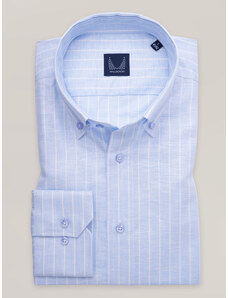 Willsoor Camisa slim fit de rayas azul claro para hombre con alto contenido de lino 16838