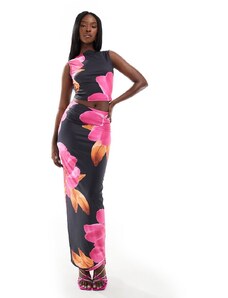 Falda larga de corte recto con estampado de peonía rosa de Murci (parte de un conjunto)-Multicolor