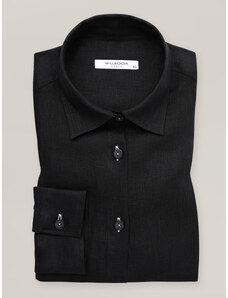 Willsoor Camisa de mujer de lino negro con cuello clásico 16853