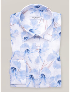 Willsoor Camisa de mujer de lino blanco con grandes flores azules 16854