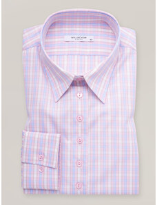 Willsoor Camisa de mujer de algodón de cuadros rosa claro 16856