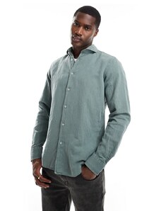 Camisa caqui oscuro de lino Vintage de Scalpers-Verde