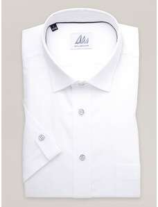 Willsoor Camisa slim fit blanca de hombre con mangas cortas y lino 16862