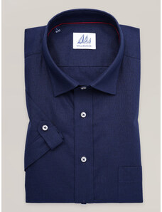 Willsoor Camisa slim fit azul oscuro de hombre con mangas cortas y lino 16864