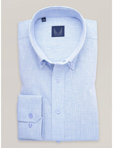Willsoor Camisa clásica azul claro de hombre con lino 16861