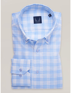 Willsoor Camisa slim fit de hombre de cuadros azul claro con alto contenido de lino 16839