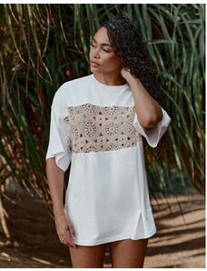 Camiseta playera color crema con panel de croché Soleil de 4th & Reckless x Loz Vassallo (parte de un conjunto)-Blanco