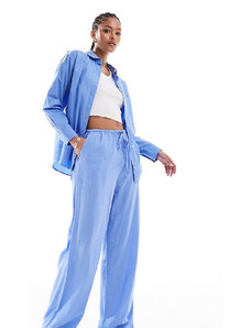 ASOS Tall Pantalones azules de pernera ancha sin cierres de mezcla de lino de ASOS DESIGN Tall