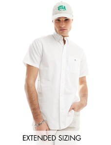 Camisa blanca de manga corta con logo de escudo de algodón y lino de GANT-Blanco