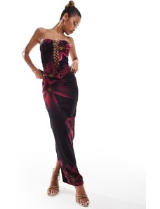 Falda larga morada con estampado de lirio de malla de Murci (parte de un conjunto)-Multicolor