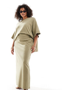 Falda larga caqui de corte recto de tejido grueso texturizado premium de ASOS EDITION Curve (parte de un conjunto)-Beis neutro