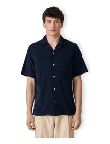 Portuguese Flannel Camisa manga larga Cord Camp Collar Shirt - Navy