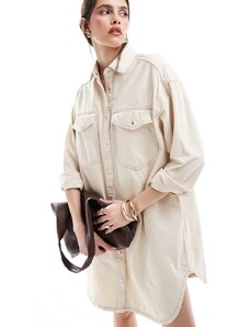 Vestido camisero vaquero corto color crudo extragrande de ONLY-Blanco