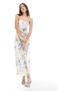 Vestido semilargo con estampado floral luminoso y espalda desbocada de satén de EDITED-Multicolor